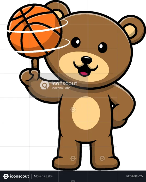 Ours brun jouant au ballon de basket  Illustration