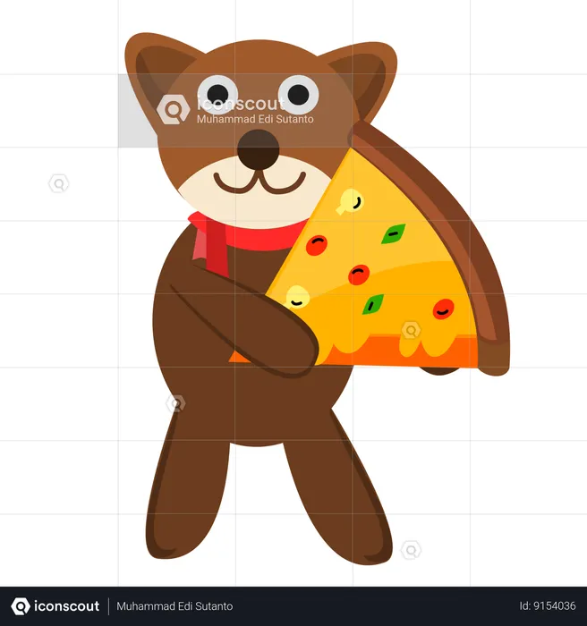 Ours mignon tenant une pizza en tranches  Illustration