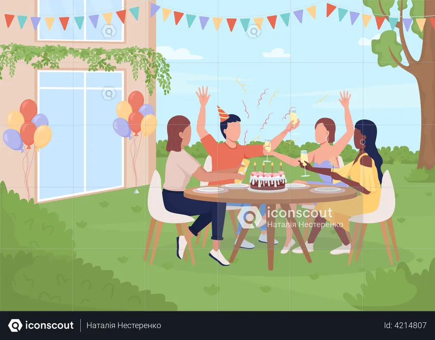 Outdoor birthday party  Illustration