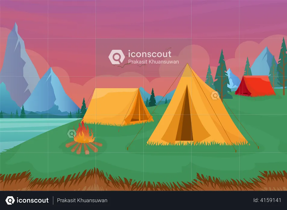 Outdoor nature adventure camping  Illustration