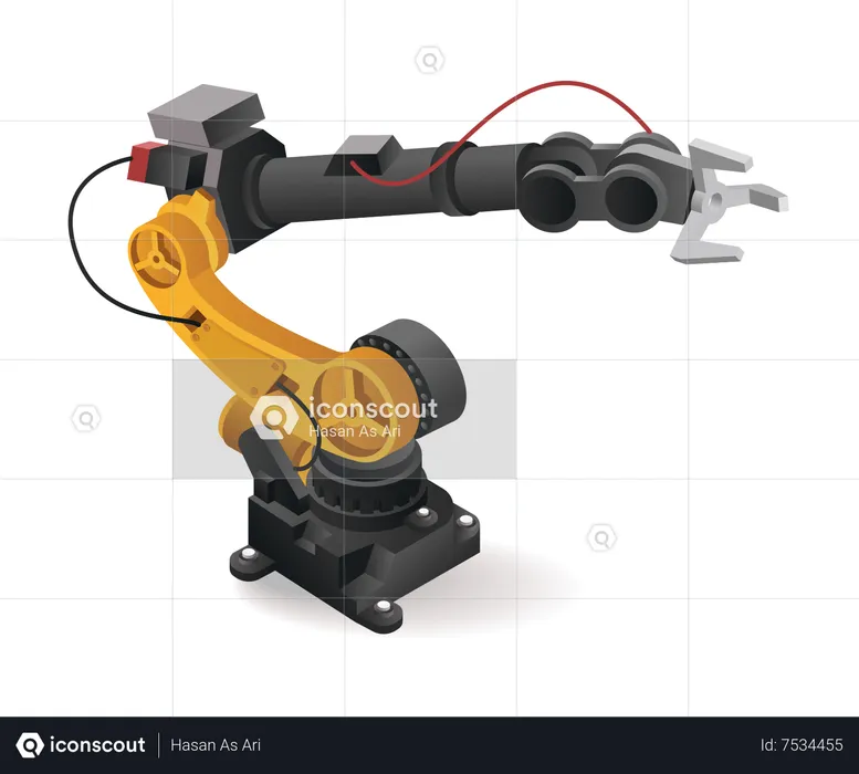 Outil technologique, bras de robot, pince, emballage industriel, usine, industrie avec intelligence artificielle  Illustration