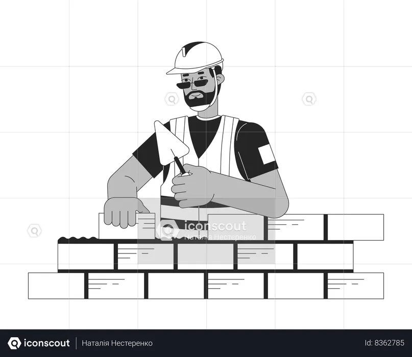 Ouvrier du bâtiment posant des briques  Illustration