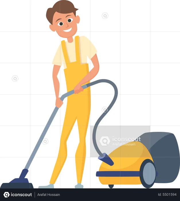 Travailleur de nettoyage avec aspirateur  Illustration