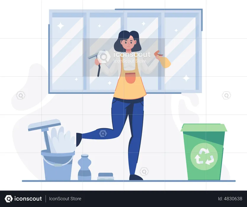 Travailleur de nettoyage avec équipement de nettoyage  Illustration