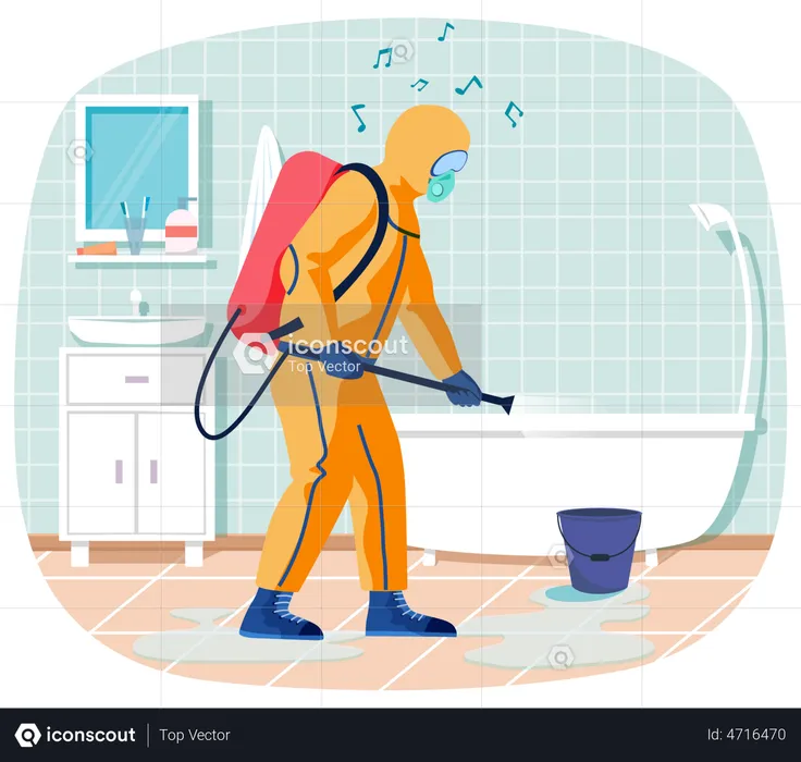 Un inspecteur sanitaire nettoie la baignoire  Illustration