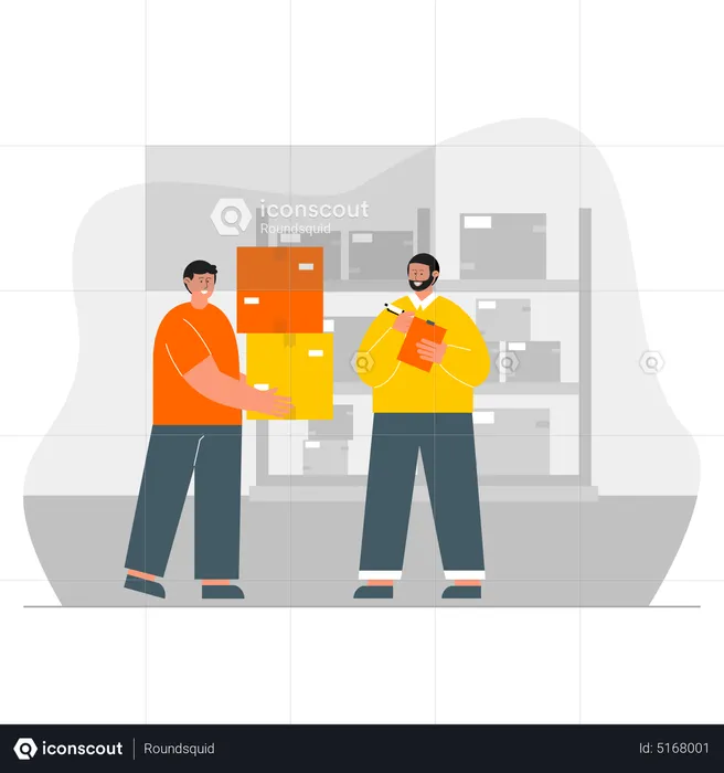 Ouvrier d'usine vérifiant le stock  Illustration