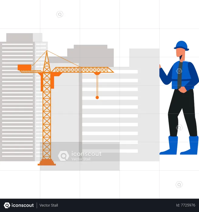 Travailleur regardant le bâtiment de construction  Illustration