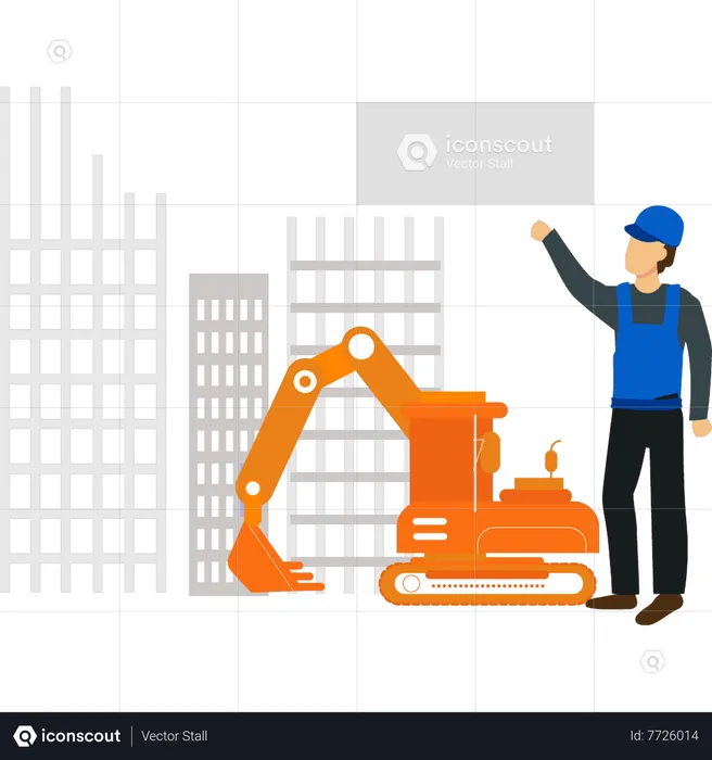 Travailleur regardant une machine de construction  Illustration