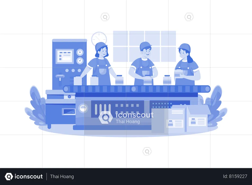 Travailleurs travaillant dans une usine d'automatisation  Illustration