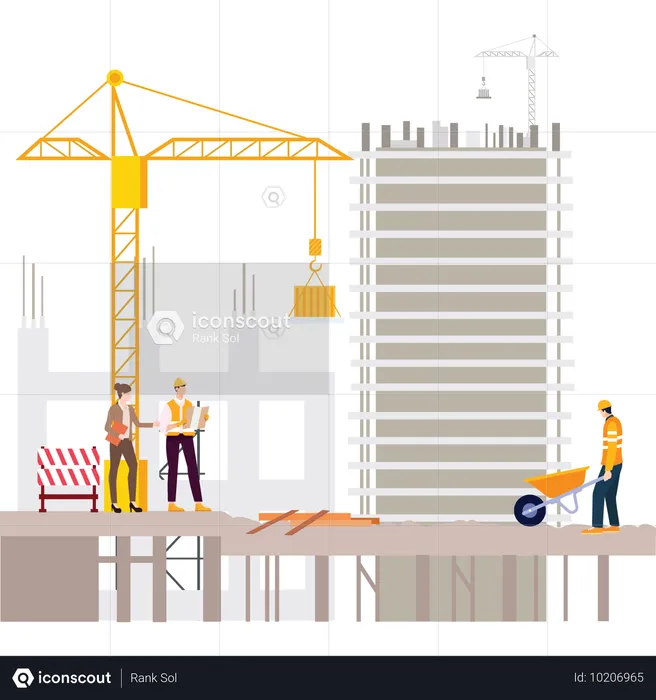 Ouvriers travaillant sur un chantier de construction  Illustration