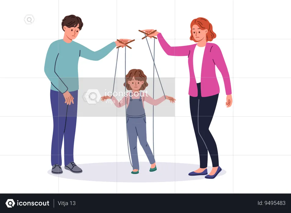 Overbearing Parents Manipulate Their Child  Illustration