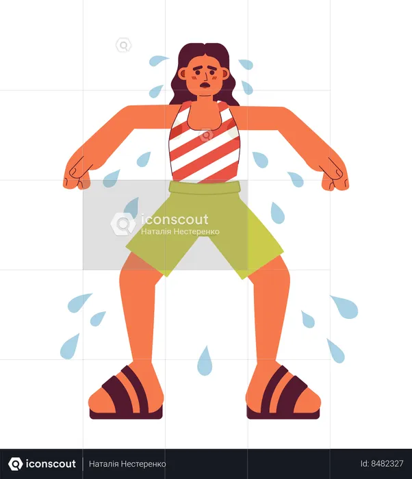 Overheated woman with sweaty underarms  Illustration