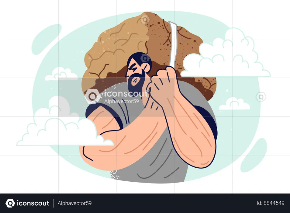 Overload man with stone behind back symbolizing burden responsibility and pressure caused by stress  Illustration