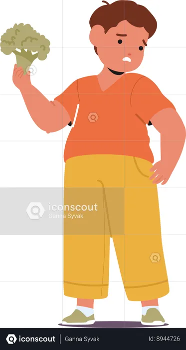Overweight boy is eating healthy food  Illustration