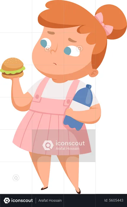 Overweight girl eating burger  Illustration