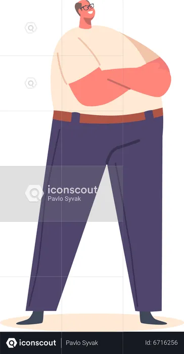 Overweight man stand with crossed arms  Illustration