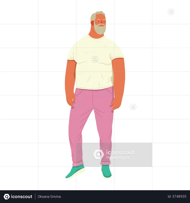 Overweight white bearded  Man  Illustration