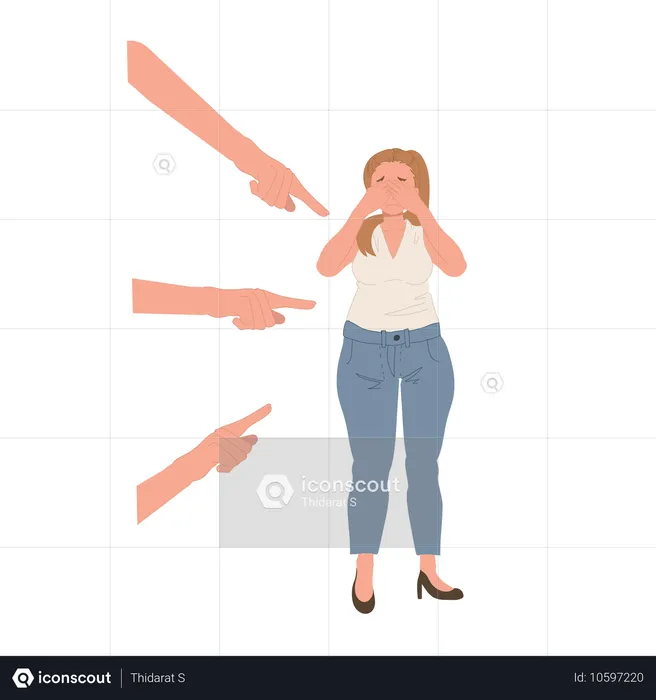 Overweight Woman Crying and Covering Face  Illustration