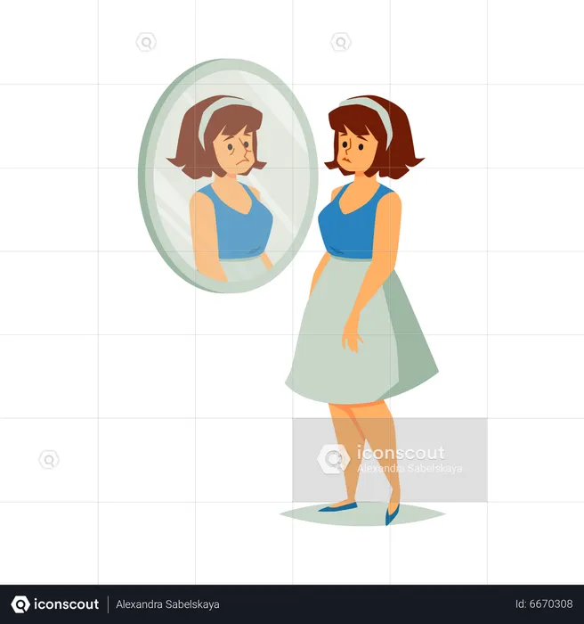 Overweight woman disappointed with appearance  Illustration