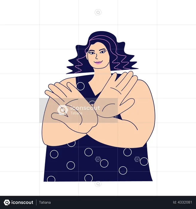 Overweight woman gesturing Break discrimination  Illustration