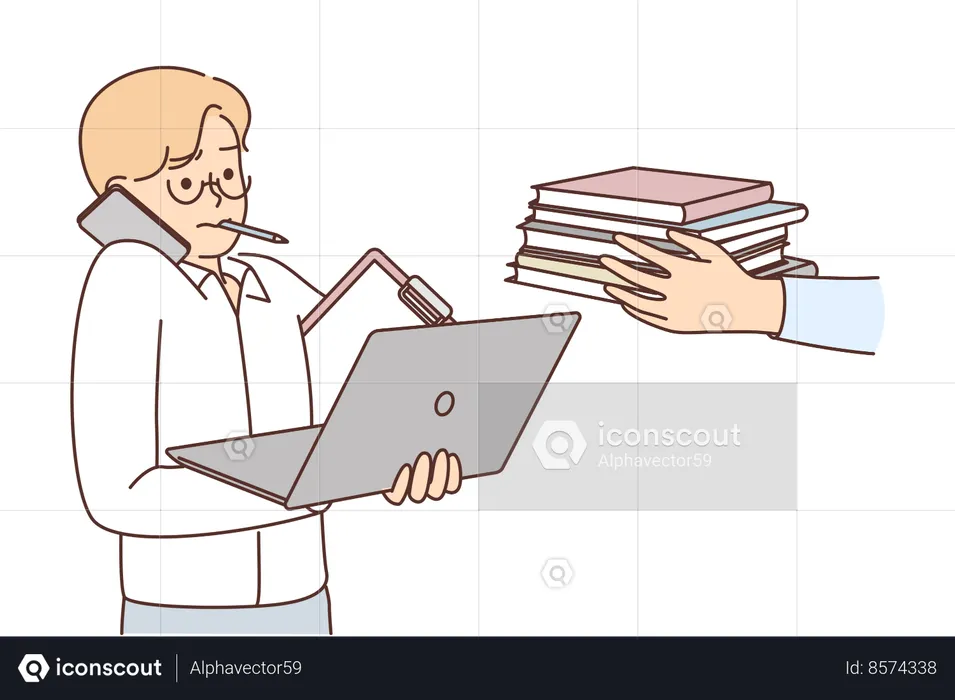 Overworked man needs personal assistant  Illustration