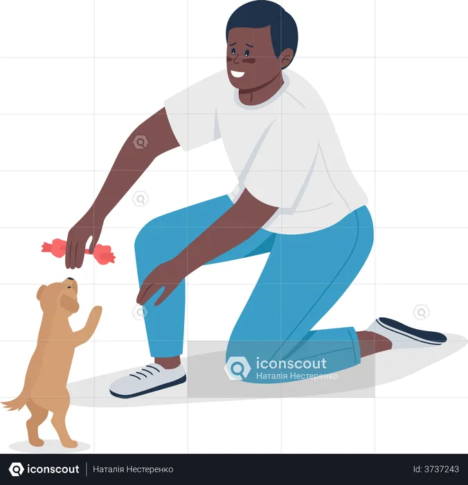 Owner playing with small puppy  Illustration