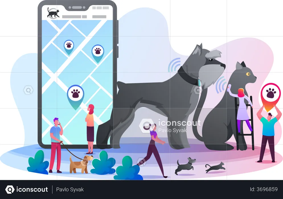 Owners Use Gps Control Trackers for their Pets  Illustration