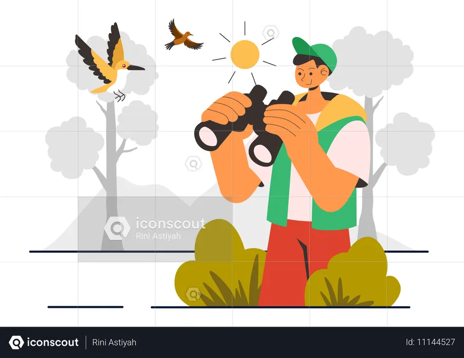 Ḅoy Observação de pássaros  Ilustração