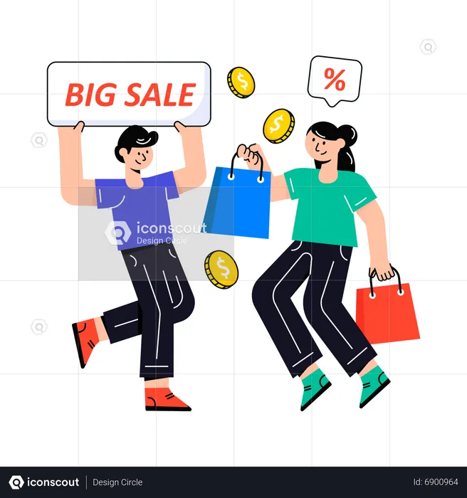 Paar geht im Big Sale einkaufen  Illustration
