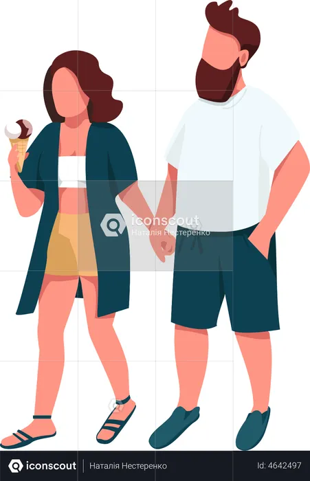 Paar hält Händchen beim Eisessen  Illustration