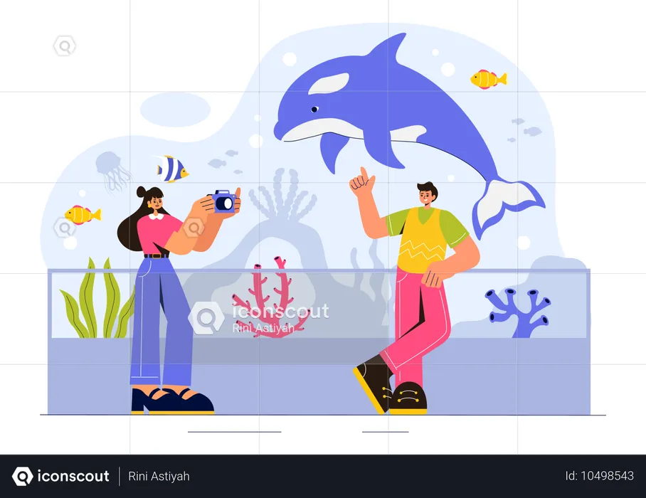 Paar im Aquarium  Illustration