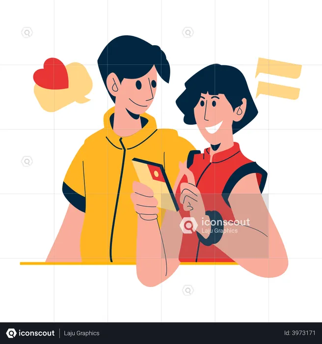 Paar lernt sich über Dating-App kennen  Illustration