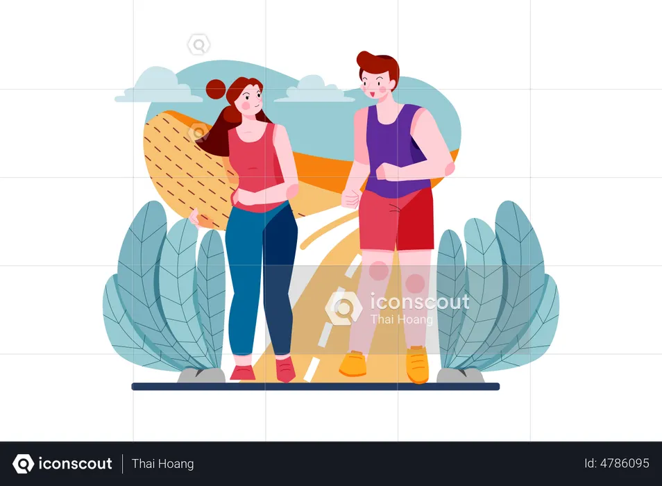 Paar beim gemeinsamen Joggen  Illustration