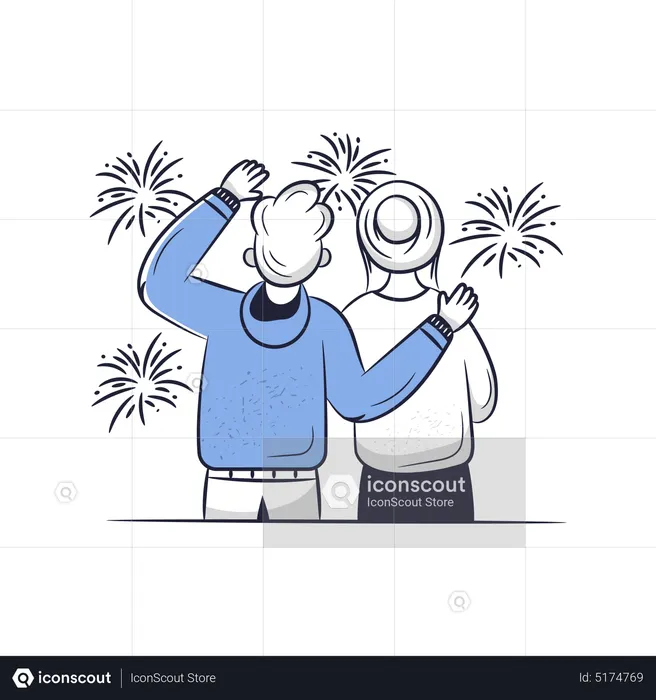 Paar schaut sich Feuerwerk an  Illustration