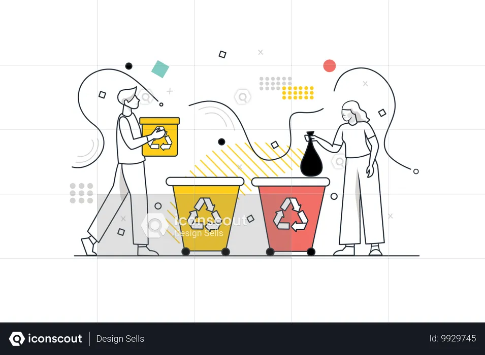 Paar sortiert Müll in spezielle Container  Illustration