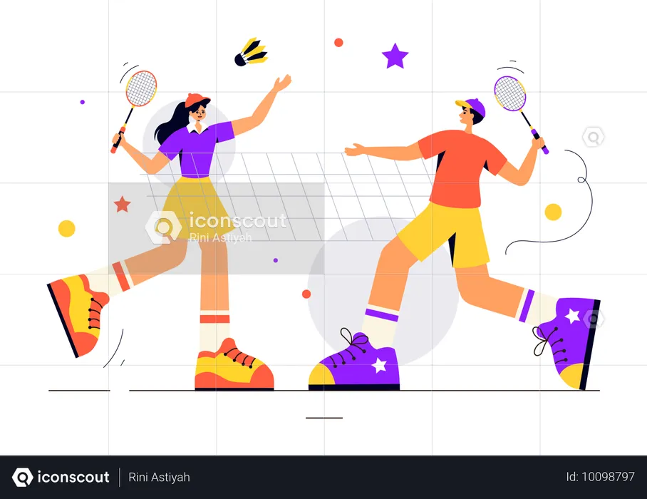 Paar das badminton spielt  Illustration