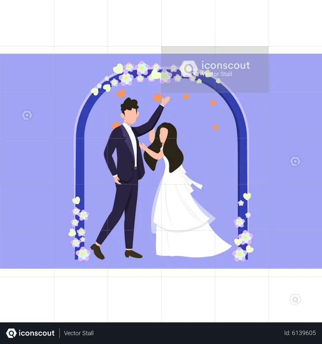 Paar steht zusammen am Hochzeitstag  Illustration