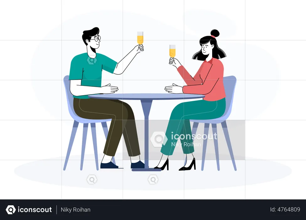 Paar trinkt Cocktail im Restaurant  Illustration
