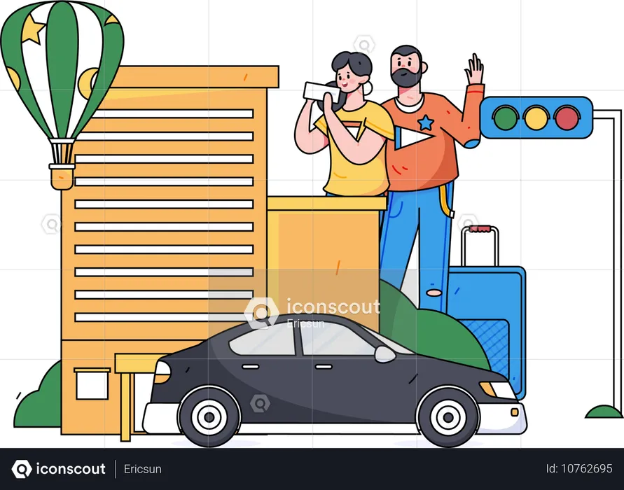 Paar wartet auf Taxi  Illustration