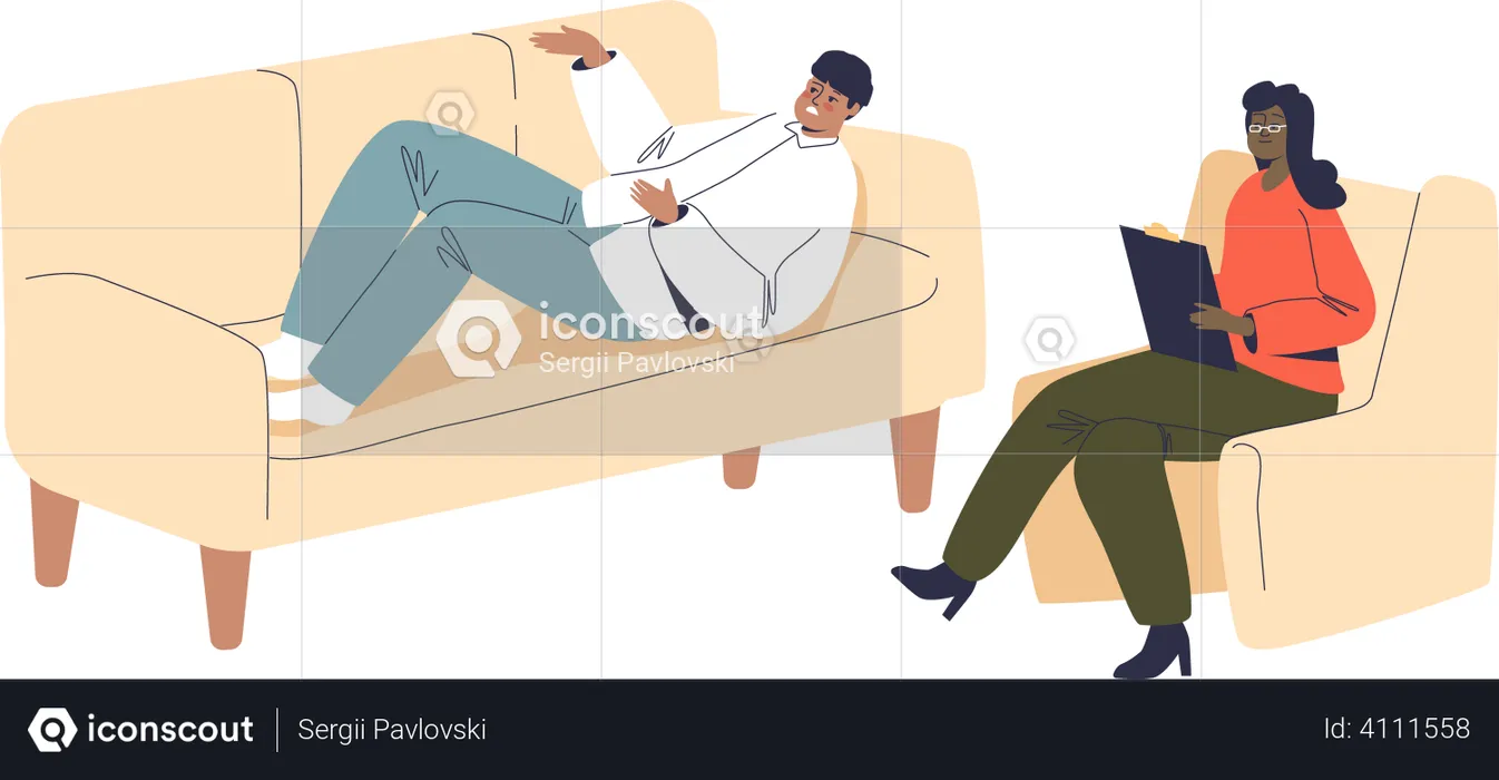 Paciente hablando con psicólogo  Ilustración