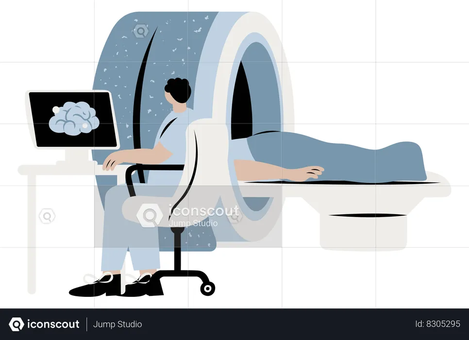 Paciente pasando por la máquina de resonancia magnética  Ilustración