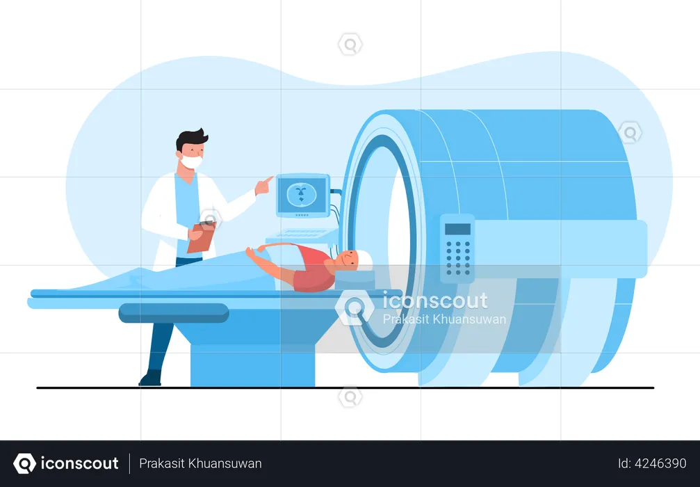 Paciente pasando por la máquina de resonancia magnética  Ilustración