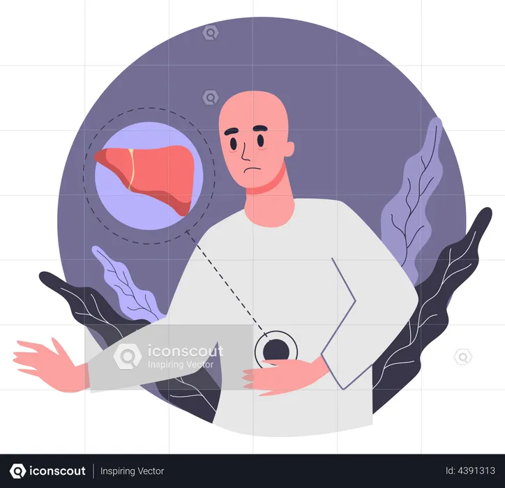 Paciente que sofre de problemas hepáticos  Ilustração