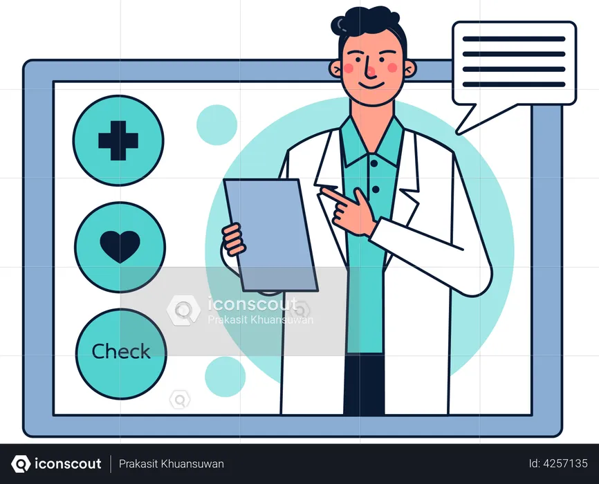 Los pacientes consultan con los médicos a través de una clínica en línea.  Ilustración