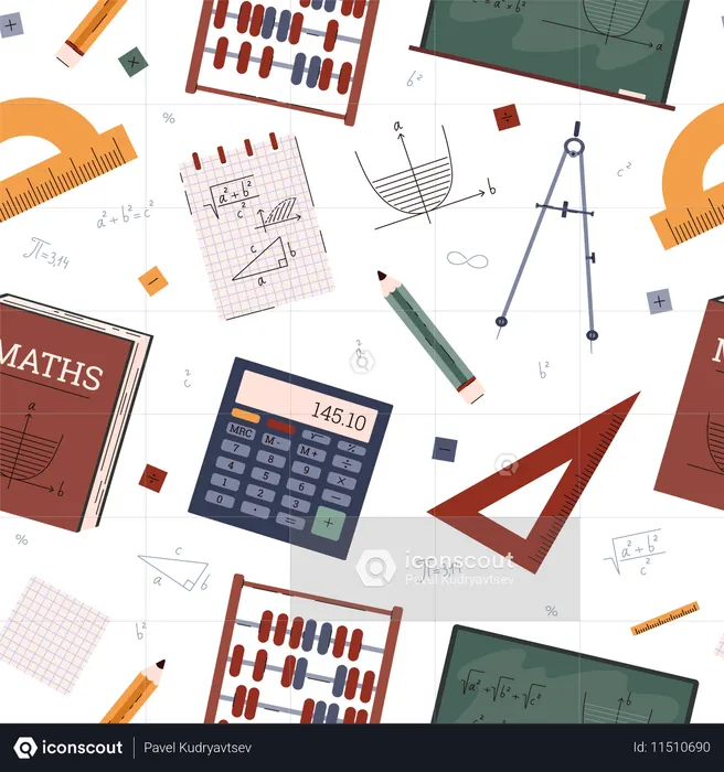 Padrão sem costura com temas geométricos e matemáticos  Ilustração