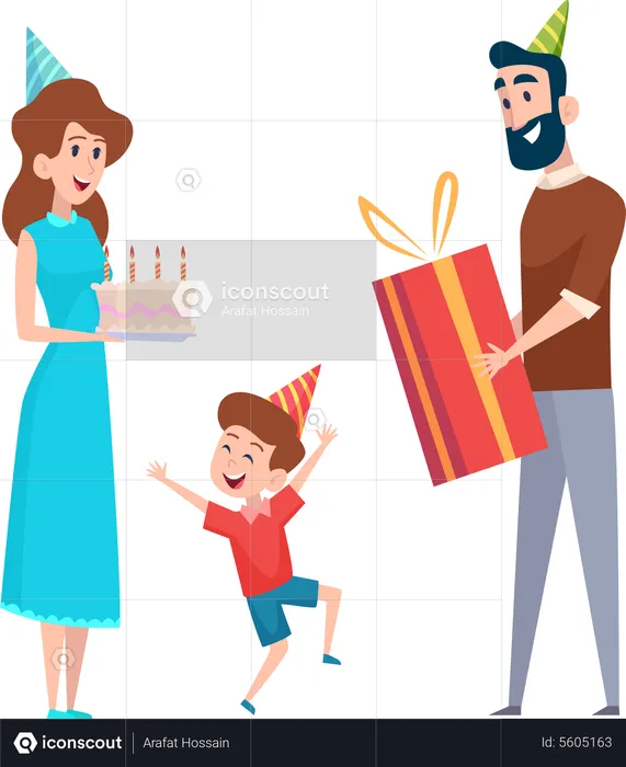 Padre celebrando el cumpleaños de su hijo  Ilustración