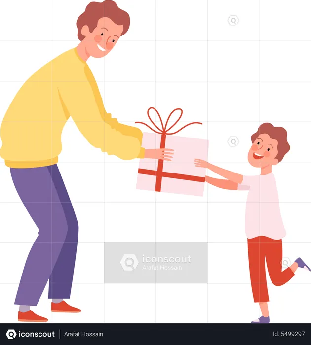 Padre dando regalo a hijo  Ilustración