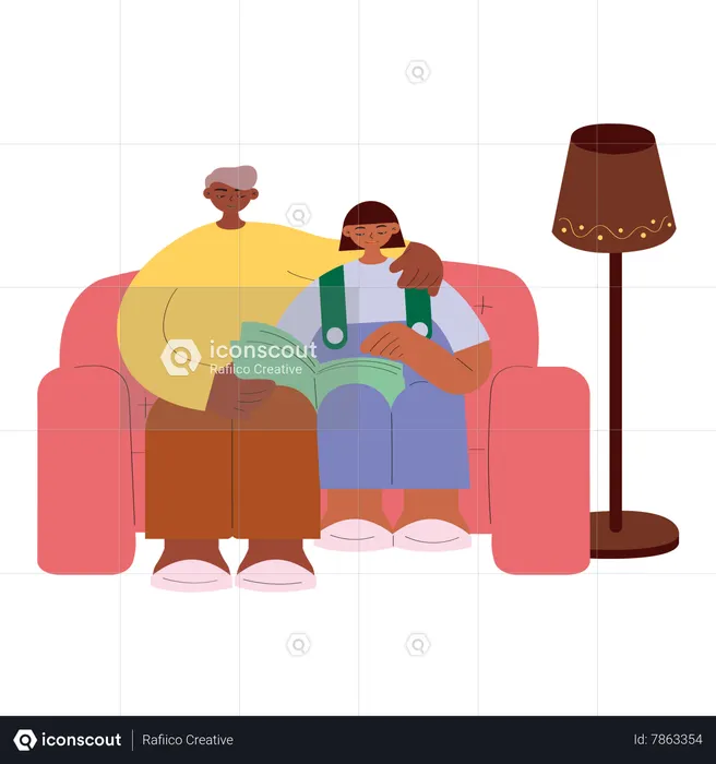 Padre e hija leyendo un libro juntos  Ilustración