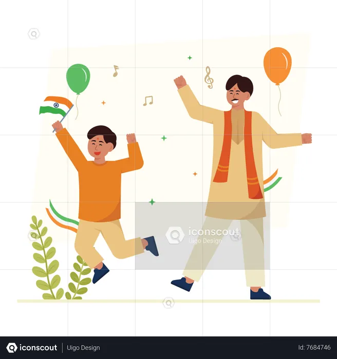 Padre e hijo bailando el día de la independencia  Ilustración