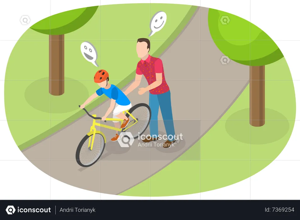 Padre enseñando ciclismo a su hijo  Ilustración